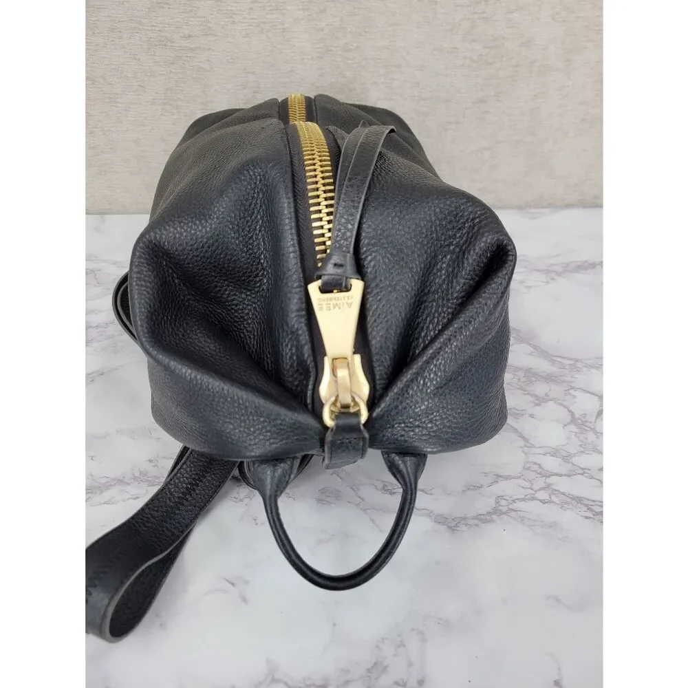 Aimee Kestenberg Tamitha Black Leather Backpack with Oversized Gold Zipper